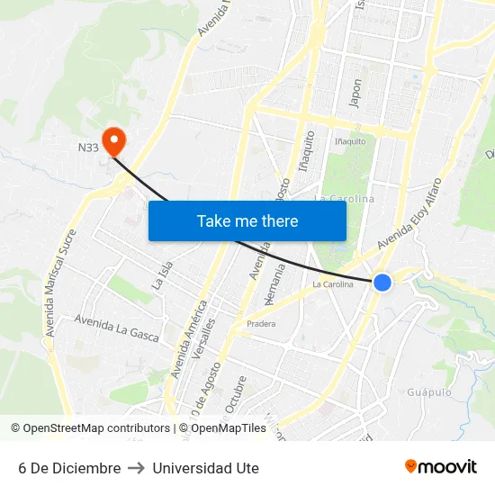 6 De Diciembre to Universidad Ute map