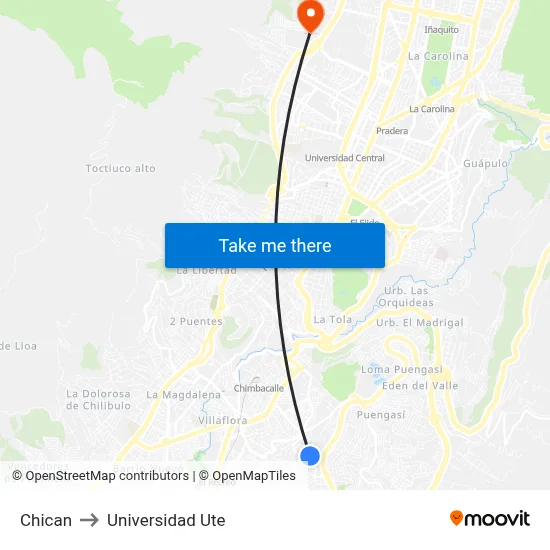 Chican to Universidad Ute map