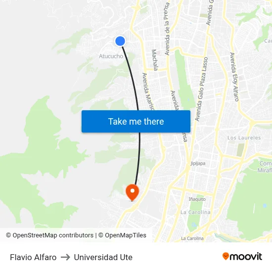 Flavio Alfaro to Universidad Ute map