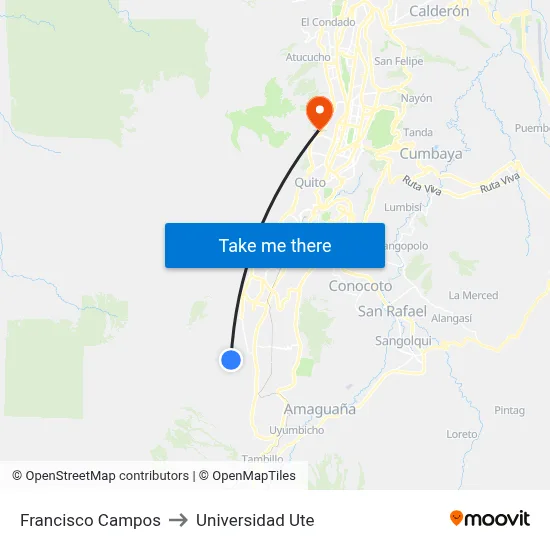 Francisco Campos to Universidad Ute map