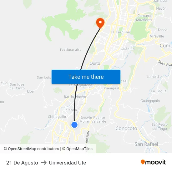 21 De Agosto to Universidad Ute map
