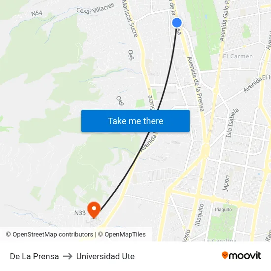 De La Prensa to Universidad Ute map