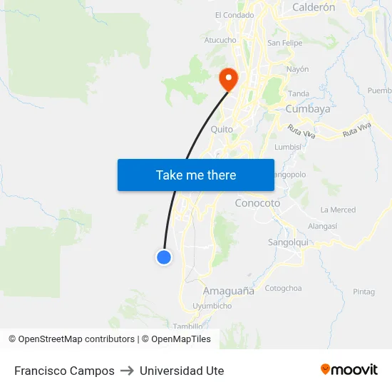 Francisco Campos to Universidad Ute map