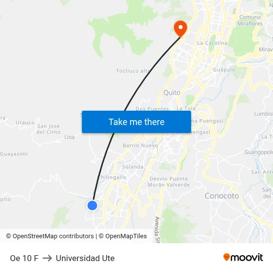 Oe 10 F to Universidad Ute map