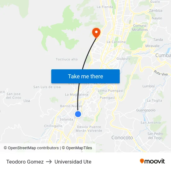 Teodoro Gomez to Universidad Ute map