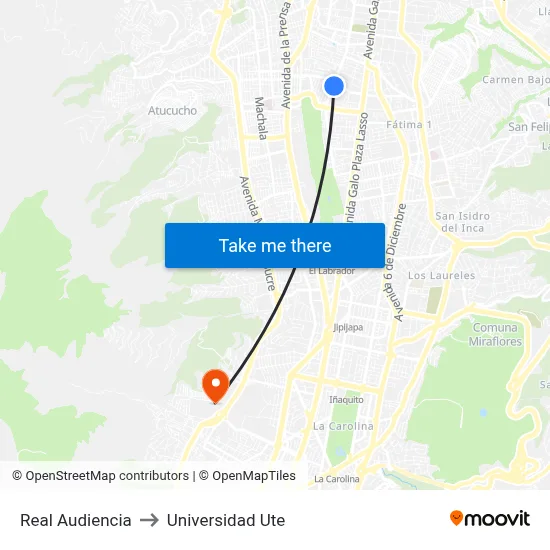 Real Audiencia to Universidad Ute map