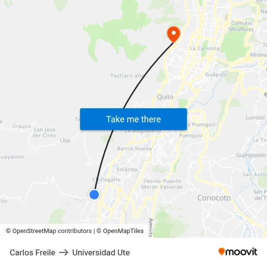 Carlos Freile to Universidad Ute map