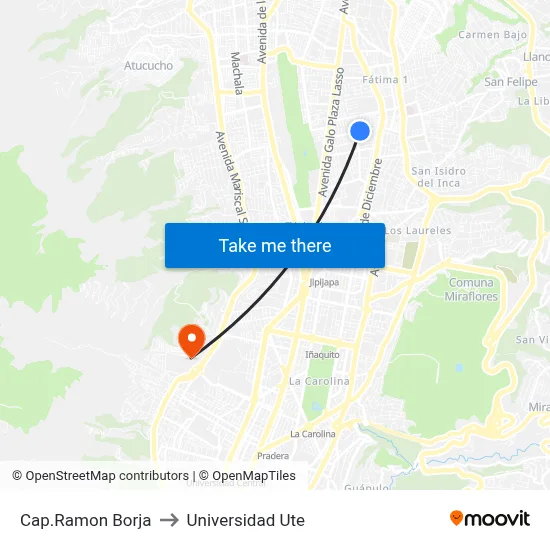 Cap.Ramon Borja to Universidad Ute map