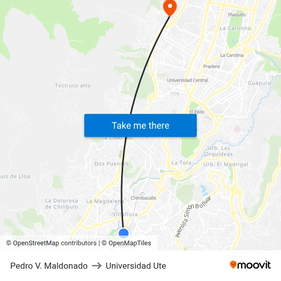 Pedro V. Maldonado to Universidad Ute map