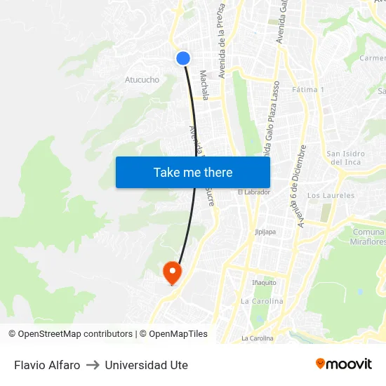 Flavio Alfaro to Universidad Ute map