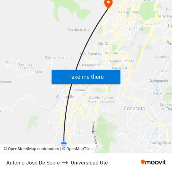 Antonio Jose De Sucre to Universidad Ute map