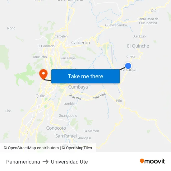 Panamericana to Universidad Ute map