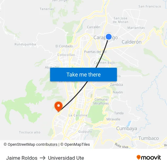 Jaime Roldos to Universidad Ute map