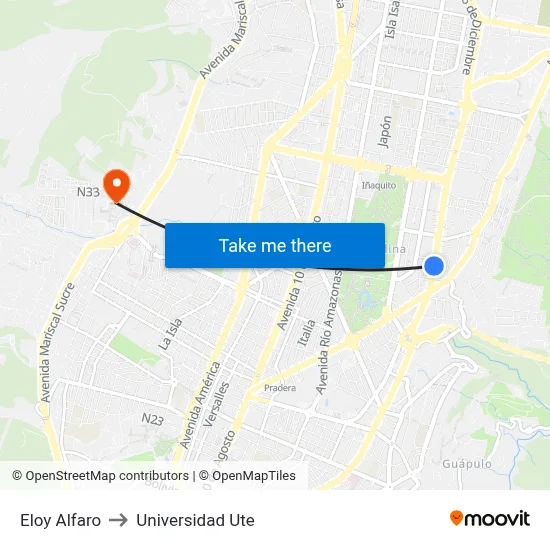 Eloy Alfaro to Universidad Ute map
