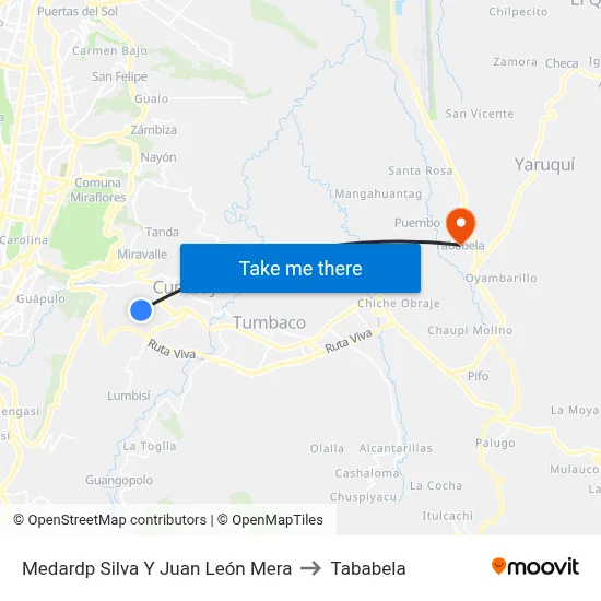 Medardp Silva Y Juan León Mera to Tababela map