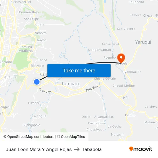Juan León Mera Y Angel Rojas to Tababela map