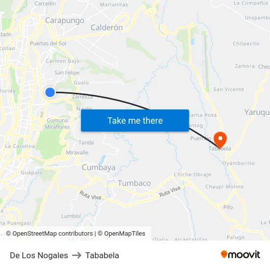 De Los Nogales to Tababela map