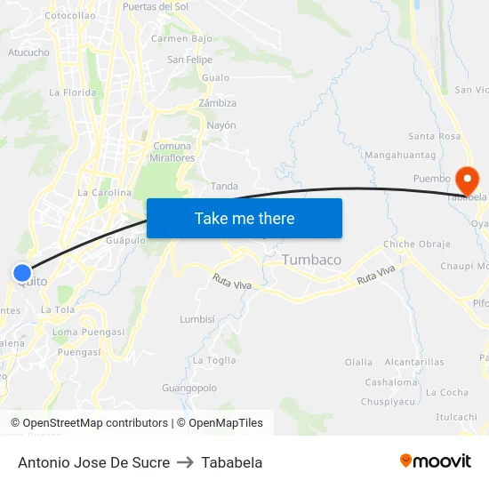 Antonio Jose De Sucre to Tababela map
