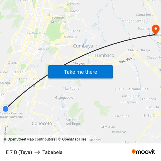 E 7 B (Taya) to Tababela map