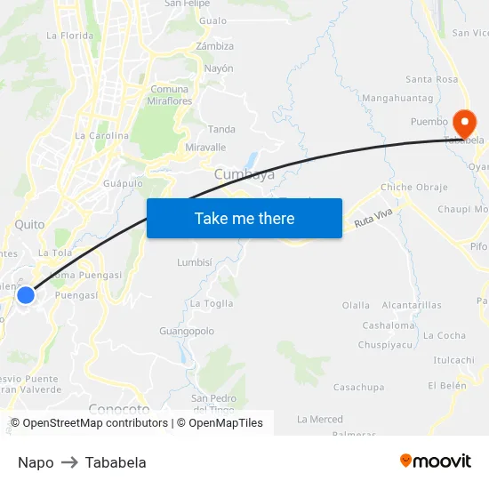 Napo to Tababela map