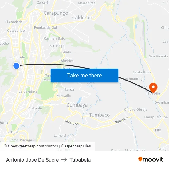 Antonio Jose De Sucre to Tababela map