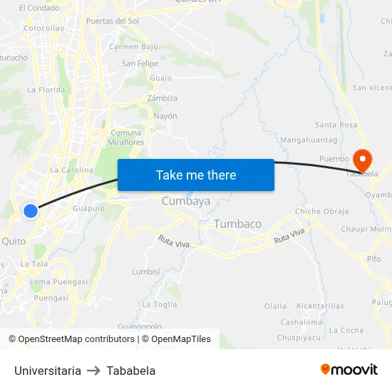 Universitaria to Tababela map