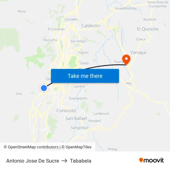 Antonio Jose De Sucre to Tababela map