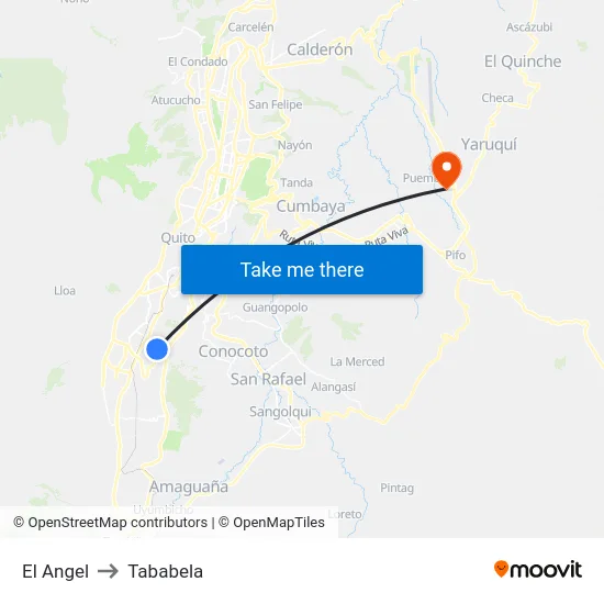 El Angel to Tababela map