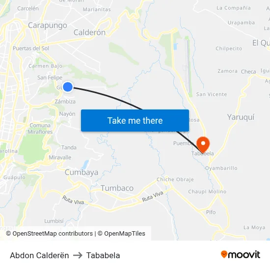 Abdon Calderën to Tababela map