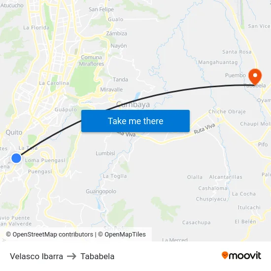 Velasco Ibarra to Tababela map
