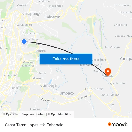 Cesar Teran Lopez to Tababela map