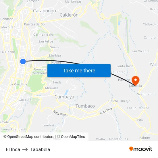 El Inca to Tababela map