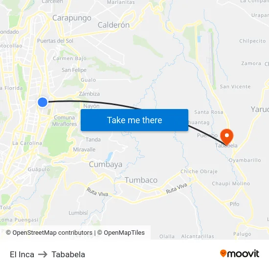 El Inca to Tababela map