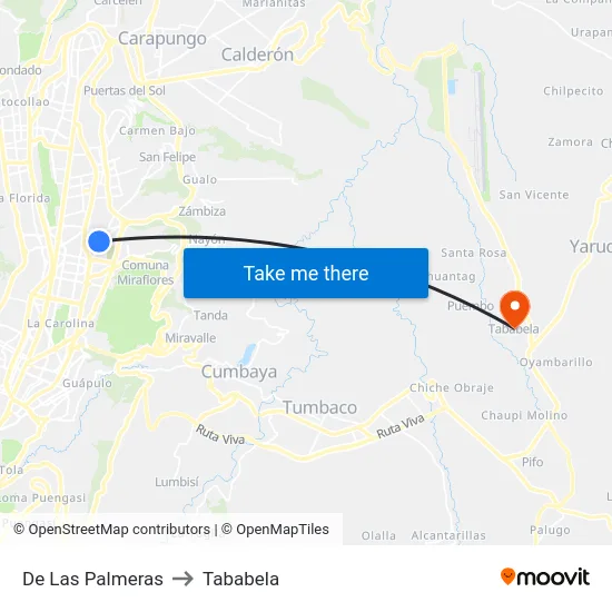 De Las Palmeras to Tababela map