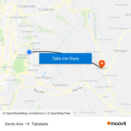 Santa Ana to Tababela map