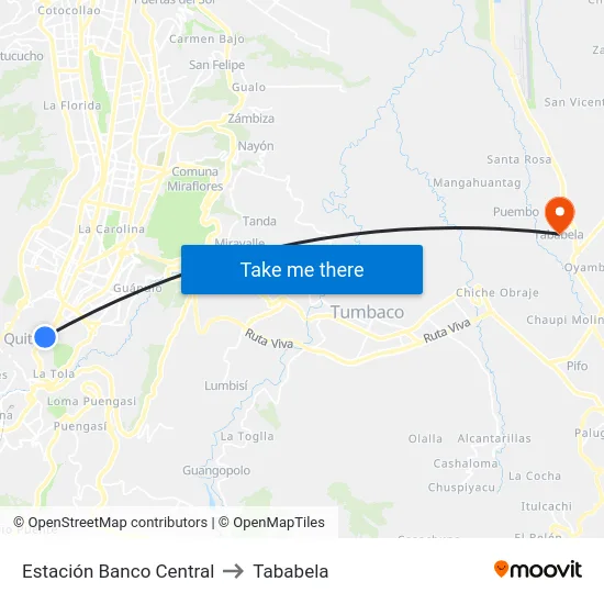 Estación Banco Central to Tababela map