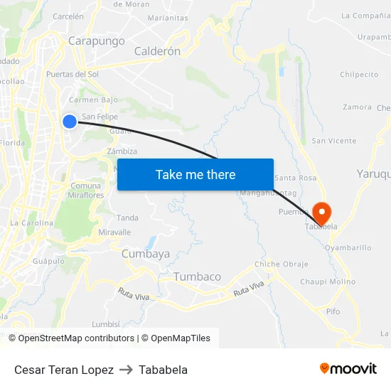 Cesar Teran Lopez to Tababela map