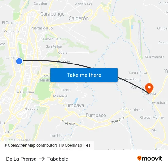 De La Prensa to Tababela map