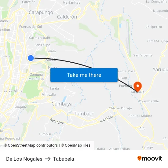 De Los Nogales to Tababela map