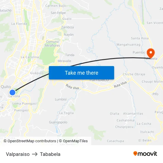 Valparaiso to Tababela map
