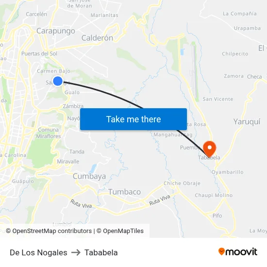 De Los Nogales to Tababela map