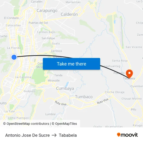 Antonio Jose De Sucre to Tababela map