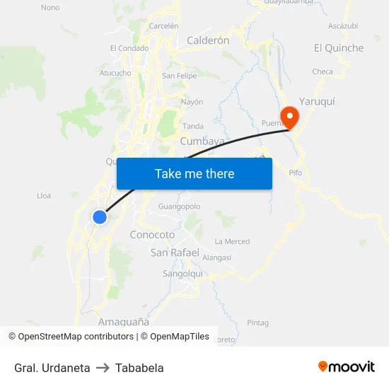 Gral. Urdaneta to Tababela map