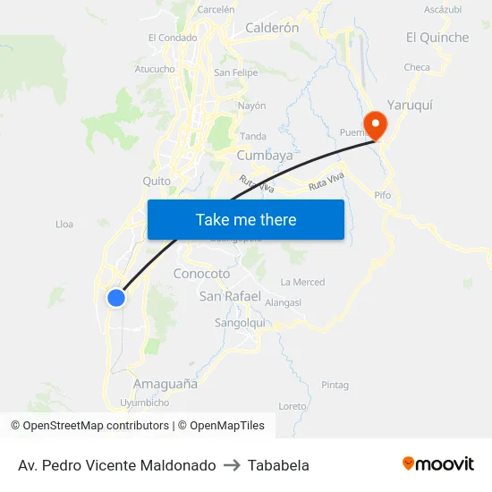 Av. Pedro Vicente Maldonado to Tababela map