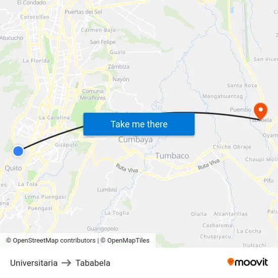 Universitaria to Tababela map