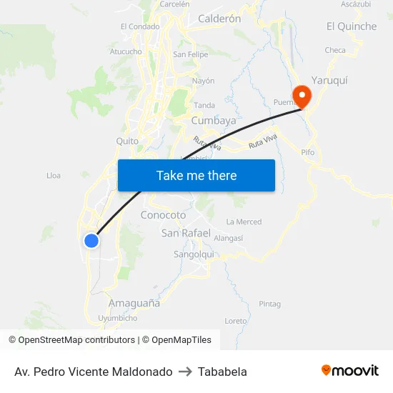 Av. Pedro Vicente Maldonado to Tababela map