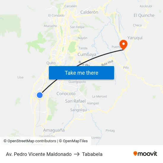 Av. Pedro Vicente Maldonado to Tababela map