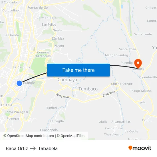 Baca Ortiz to Tababela map