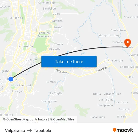Valparaiso to Tababela map