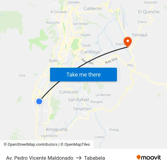 Av. Pedro Vicente Maldonado to Tababela map